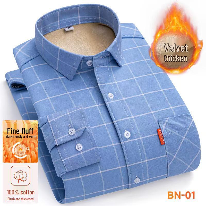 Men's Thick Fleece-Lined Oxford Long-Sleeve Shirt - Warm and In Stock