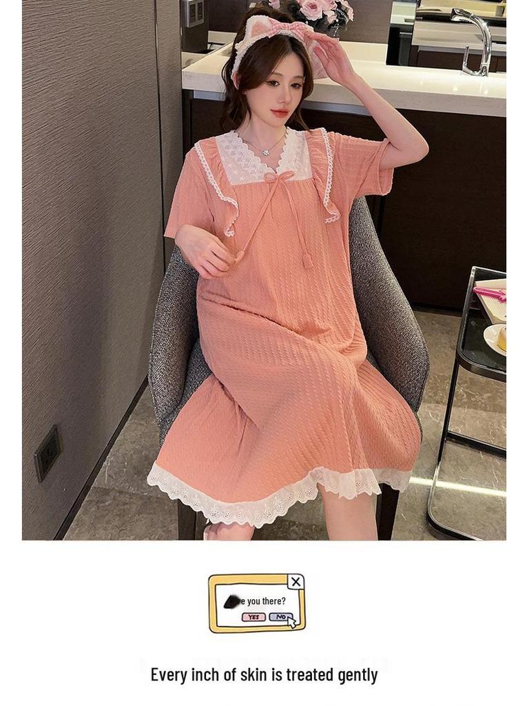 Plus Size Sweet Princess Summer Pajamas - Short Sleeve Nightgown for Women & Girls, Wear Indoors or Outdoors, Fits Up to 220 Jin