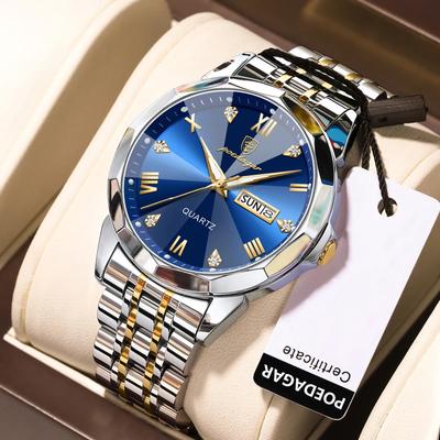 Luxus Männer Armbanduhr Business Wasserdicht Leucht Datum Woche Mann Uhr Edelstahl Band männer Quarz Uhren Sport Uhr