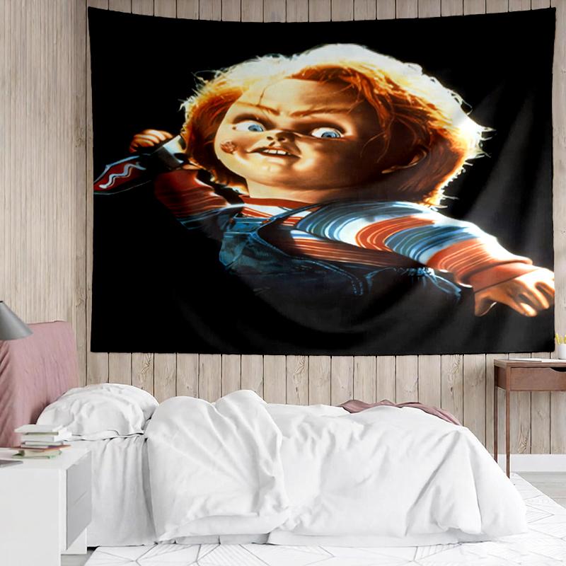 Chucky Print Tapestry, Backdrop, Easy Setup, Ideal for Bedroom, Office & Living Room, with Aesthetic Wall Hanging Decor.