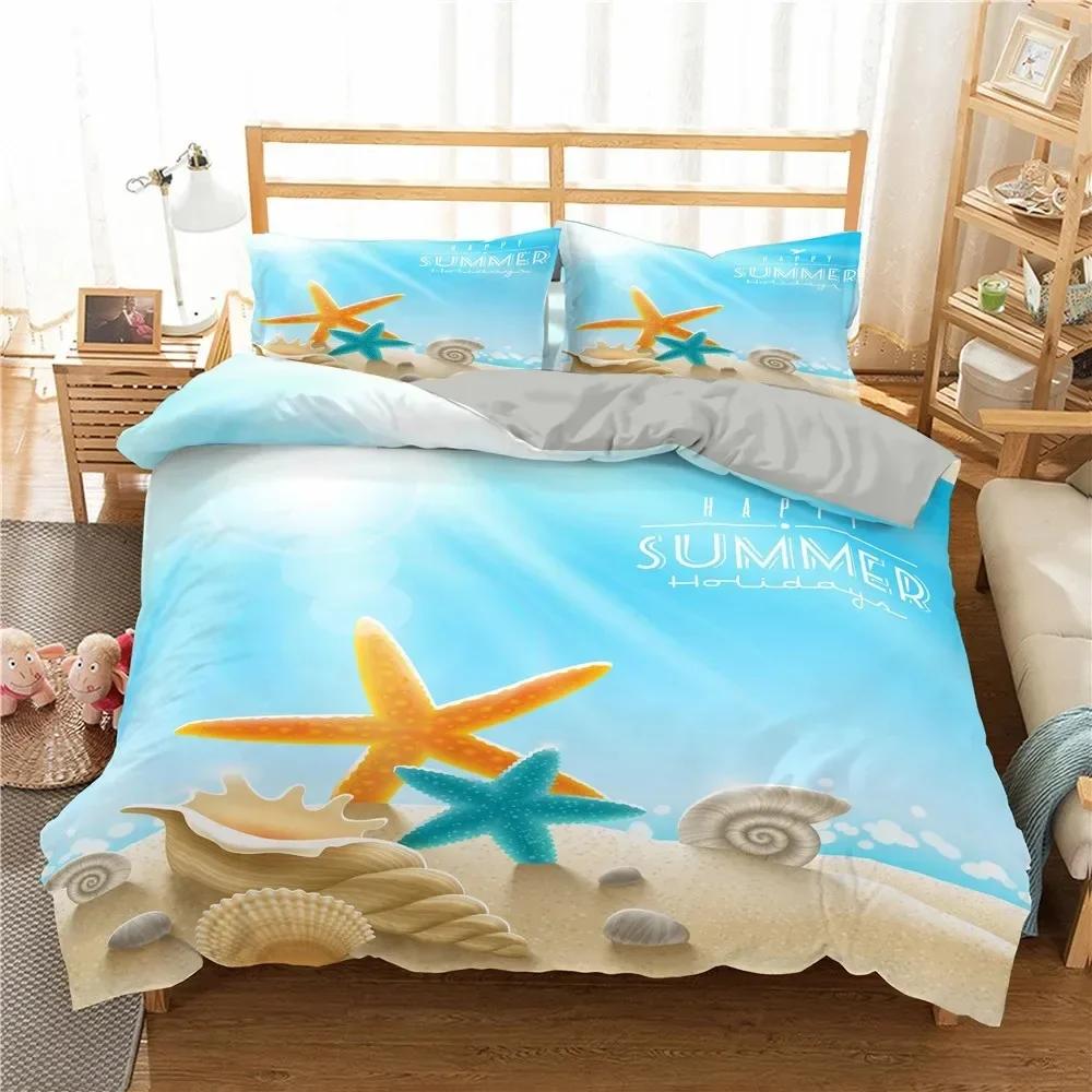 Seaside Beach 3D Duvet Cover Bedding Set Comforter Linen Pillowcases Quilt Cover Home Decor Single Double Twin King