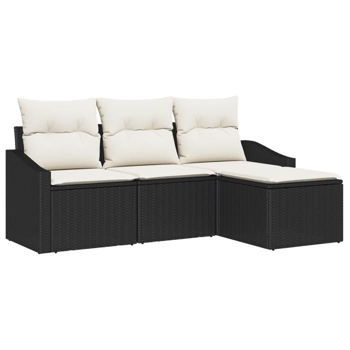 VidaXL Ensemble de canapé de jardin 4 pièces avec coussins Noir Rattan Poly 3346667