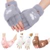 Fuzzy Convertible Mittens Fluffy Warm Fingerless Gloves with Flip Covers Winter Soft Half Finger Gloves for Women Texting Outdoor Driving