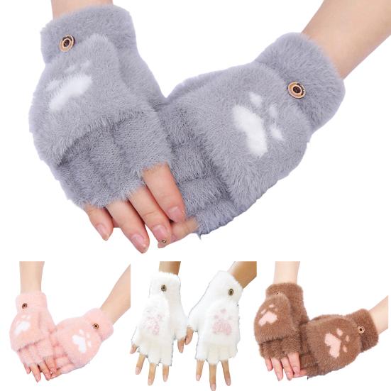Fuzzy Convertible Mittens Fluffy Warm Fingerless Gloves with Flip Covers Winter Soft Half Finger Gloves for Women Texting Outdoor Driving