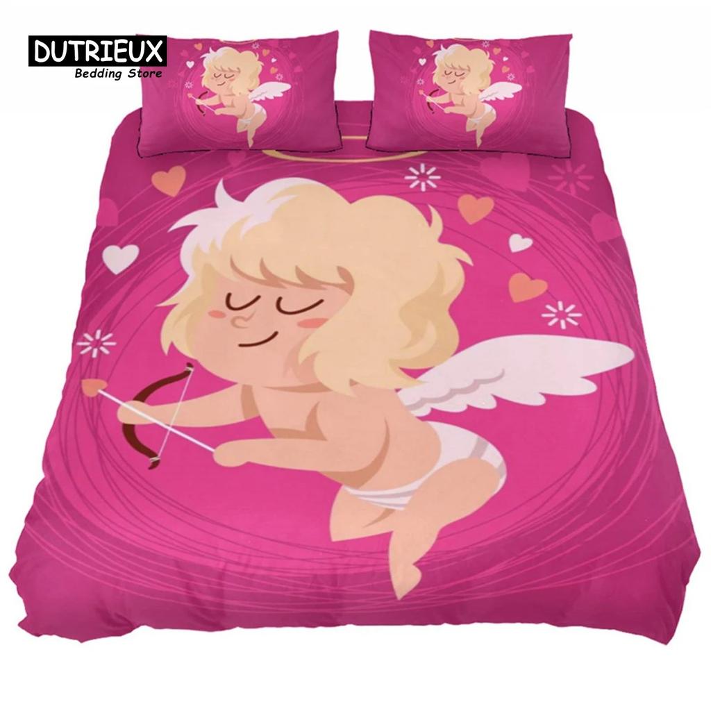 Three-Dimensional Cartoon Angel Quilt Cover Angel Wing Bed Ensemble Fine Microfiber Flower Comforter Cover Full King Dimension Size For Girls Kids