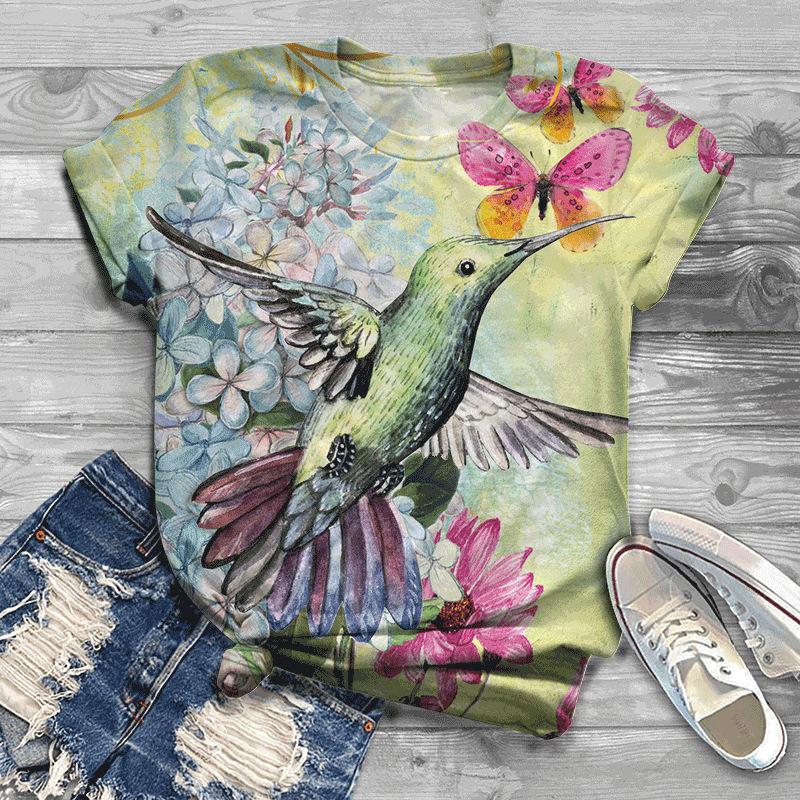 Summer New Bird 3D Printed Women's Top Loose Short Sleeve Loose Casual T-shirt