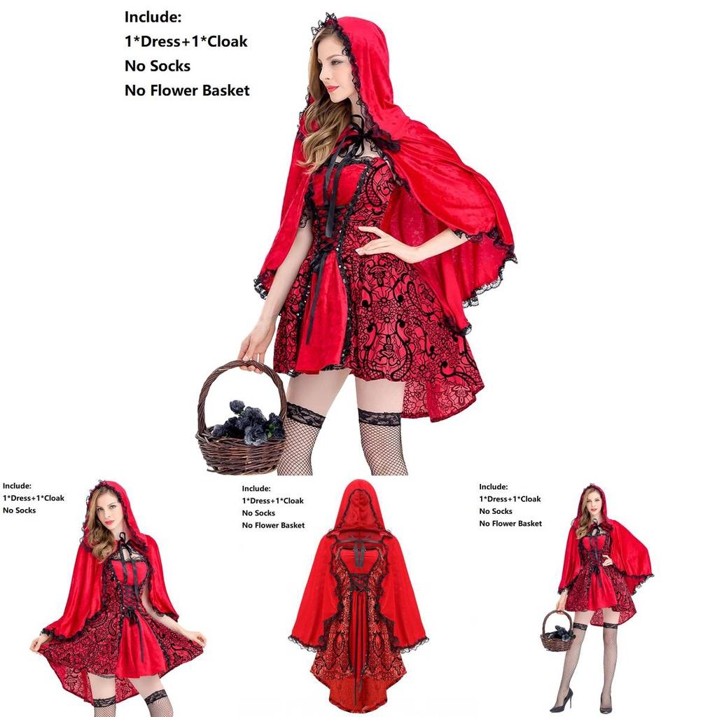 Women Girls Gothic Little Red Riding Hood Cape Fancy Dress Halloween Costume For Adults And Teens