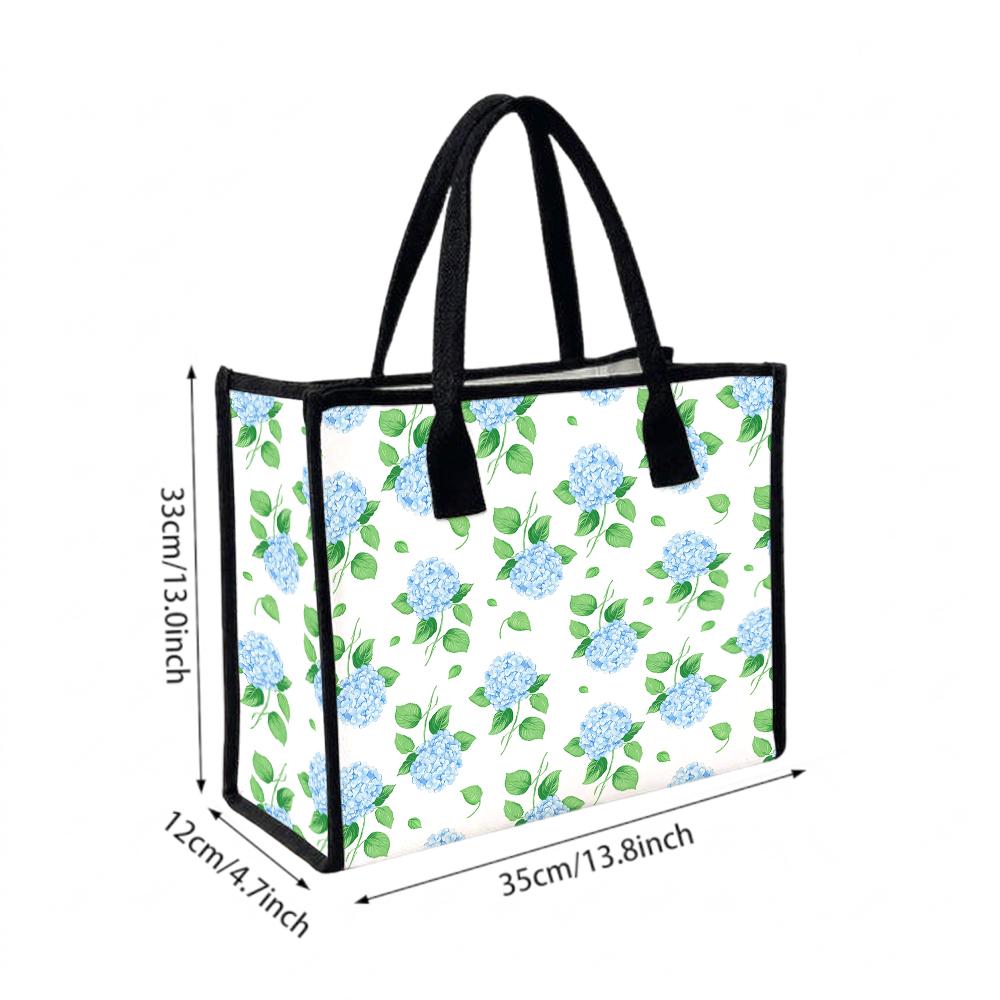 Blue Hydrangea Print Canvas Tote Bag Daily Casual Reusable Large Shopping Handbag for Women