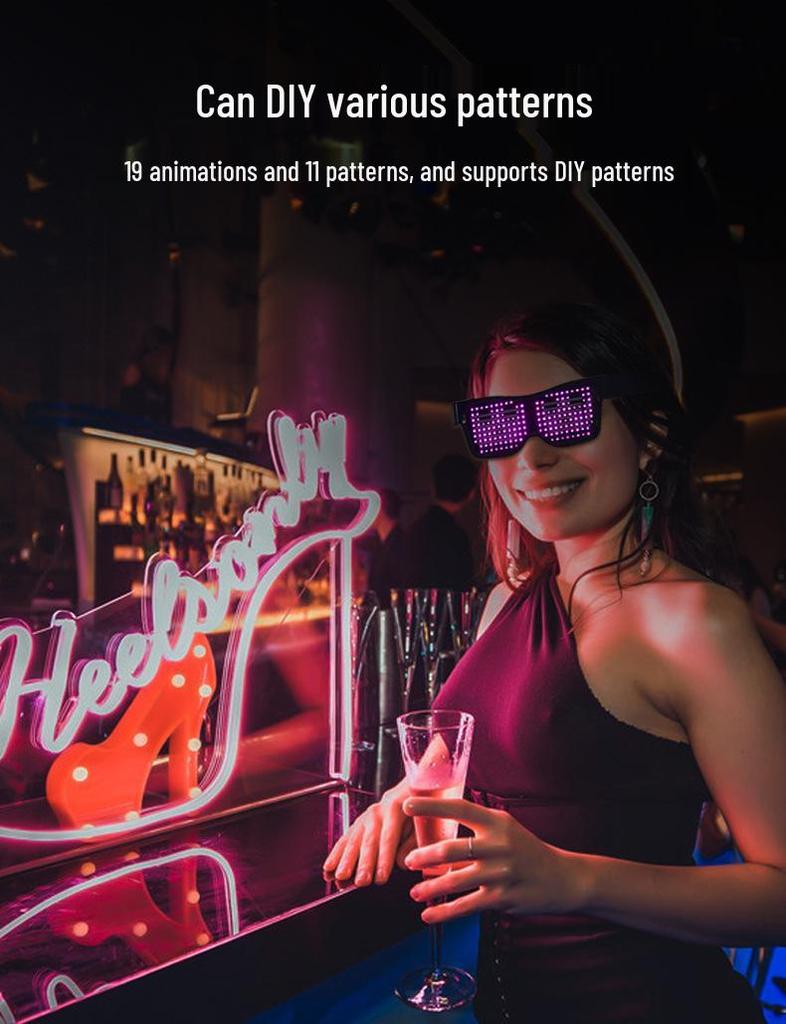Bluetooth LED Party Szemüveg USB Töltéssel és Applikációvezérléssel