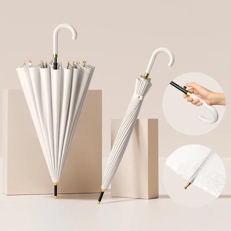 Luxury Umbrella Windproof Strong 24 Ribs, Long Handle Rain Umbrella Woman, Semi-Automatic Golf Large Umbrellas Waterproof
