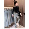 Women's Slim-Fit Wide-Leg Jeans 2026 New High-Waisted Plus Size Slimming Embroidered Letter Straight Pants