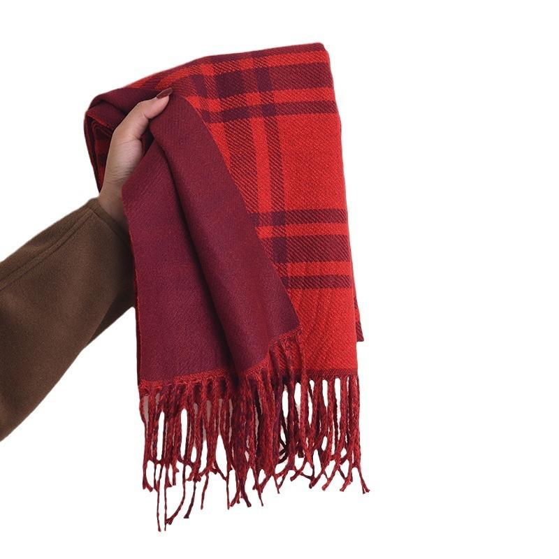 New Women's High end Imitation Cashmere Plaid Scarf for Autumn and Winter Warm  Soft and Versatile Scarf and Shawl Dual Use