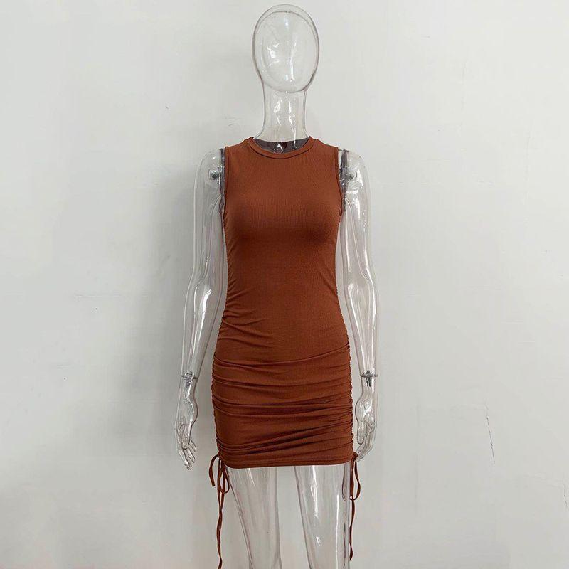 

Slim Fit Hip Hugging Vest Dress for Women Silm Hip-Wrapped Sleeveless Dress Coffee L