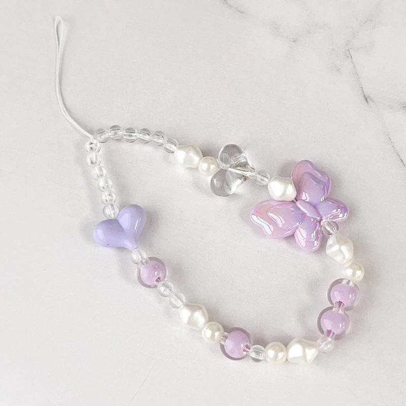

3D Butterfly Heart Phone Pendant Beaded Hanging Cord Charms Handmade Lanyard Keychain Jewelry Bag Strap Rope Cord