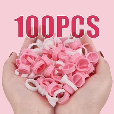 Großhandel 100 Stücke Einweg Wimpernverlängerung Kleber Ringe Rosa Kleber Halter kleber container Tattoo Pigment