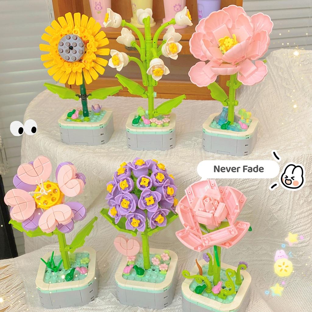 Creative Plant Flower Building Blocks For Children Diy Puzzle Toy Gift For Valentine's Day Sunflower Style