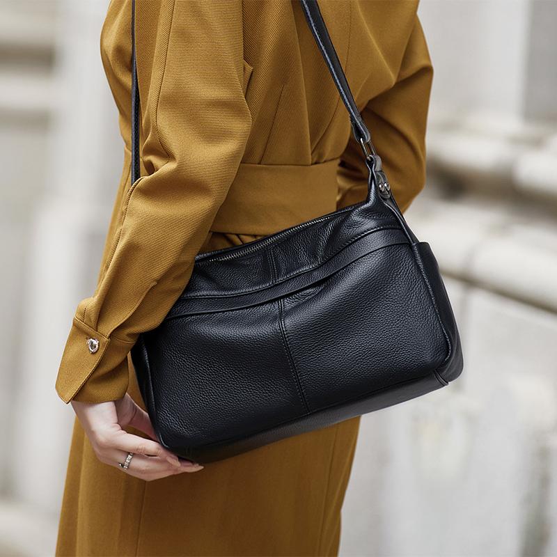 Authentic Genuine Leather Shoulder Bag for Women Messenger Bag Real Skin Solid Lightweight Bags New