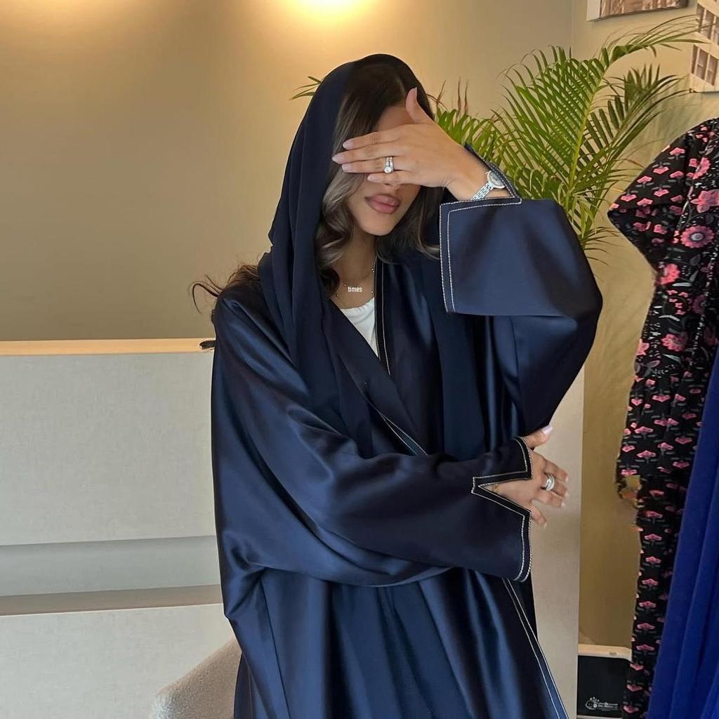 MQ191 Muslimská saténová abaya: Středovýchodní dlouhý roucho, Volný jednobarevný kardigan jako svrchní oděv