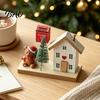 Christmas Showcase Display Mini Village House Figurine, Winter Scene Ornament with Snowman Hand Painted Wood Town Bear & Mailbox, Nordic Style Desktop