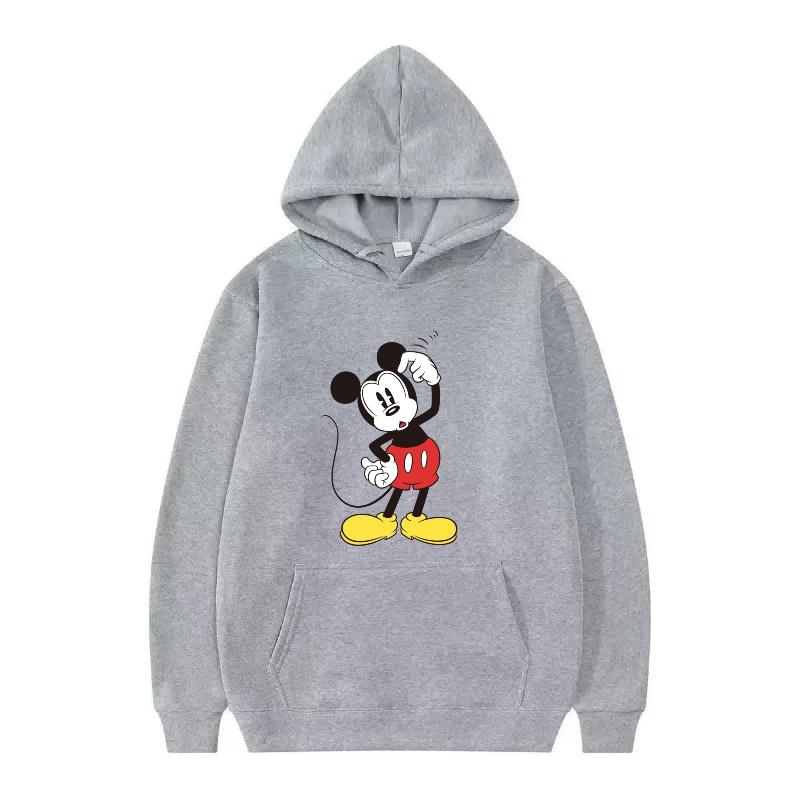 Disney Mickey Mouse Pattern Woman Fleece Sporty Loose Grey Winter Tops Clothing Pullovers Ladies Cheap Hoodies Men Sweatshirts