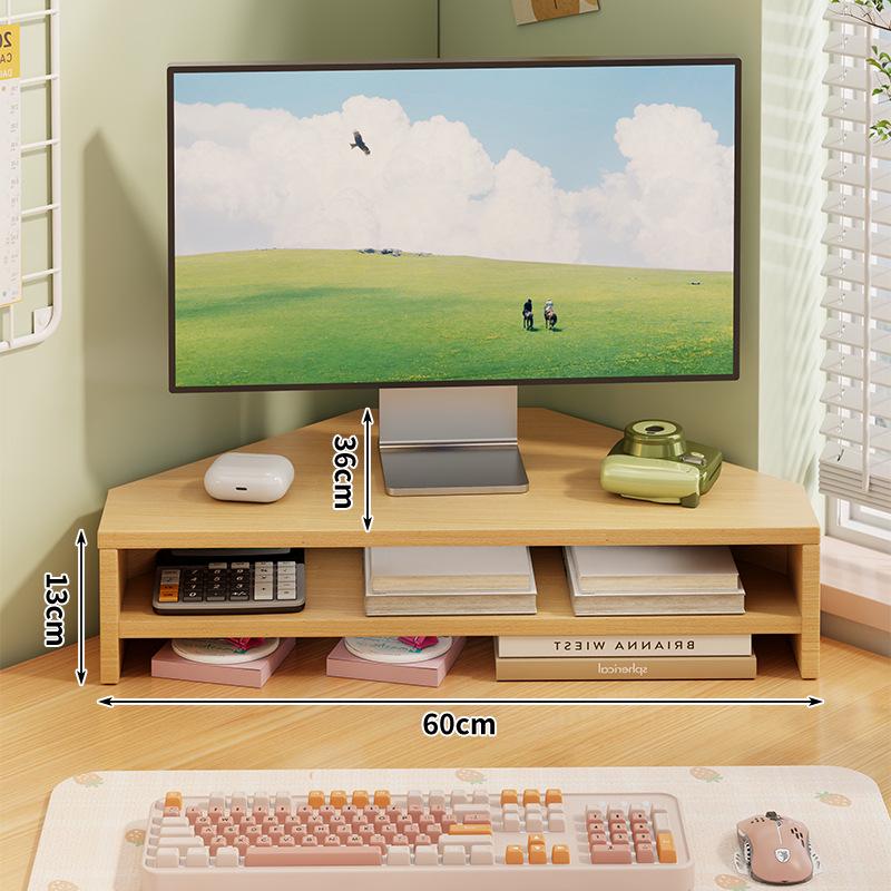 Corner Desktop Monitor Stand with Storage Rack