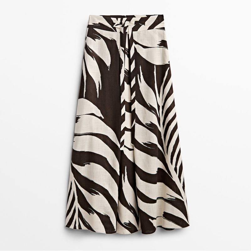 

MD Женская одежда Весна и Лето Новая Принт Пальмы Темперамент Лен Длинная Юбка Женская 05213819712 Beige L