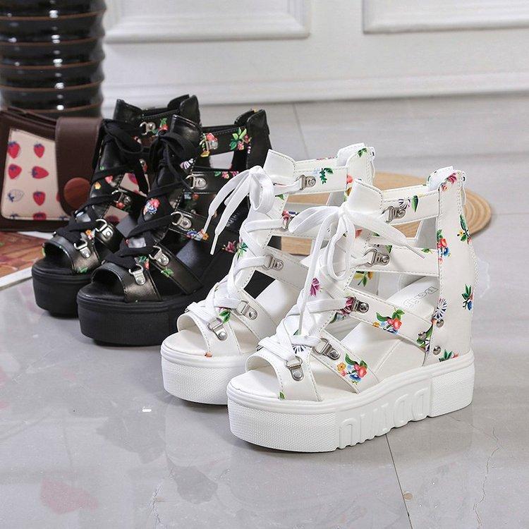 New Luxury Women's 11cm High Heel Sandals Summer Hollow Inner Height Increase Breathable Thick Bottom Slope Heel Fashion Sandals