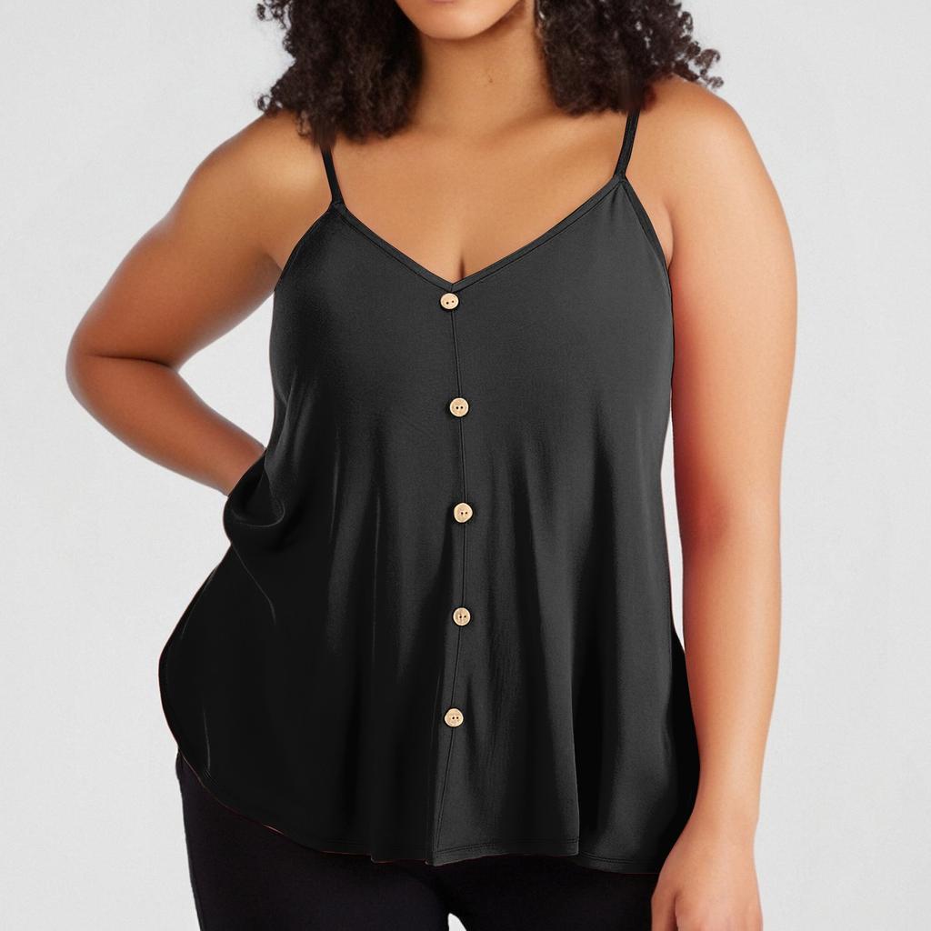 Dámská ležérní vesta plus size s nastavitelnými ramínky, top tílko bez rukávů s výstřihem do V