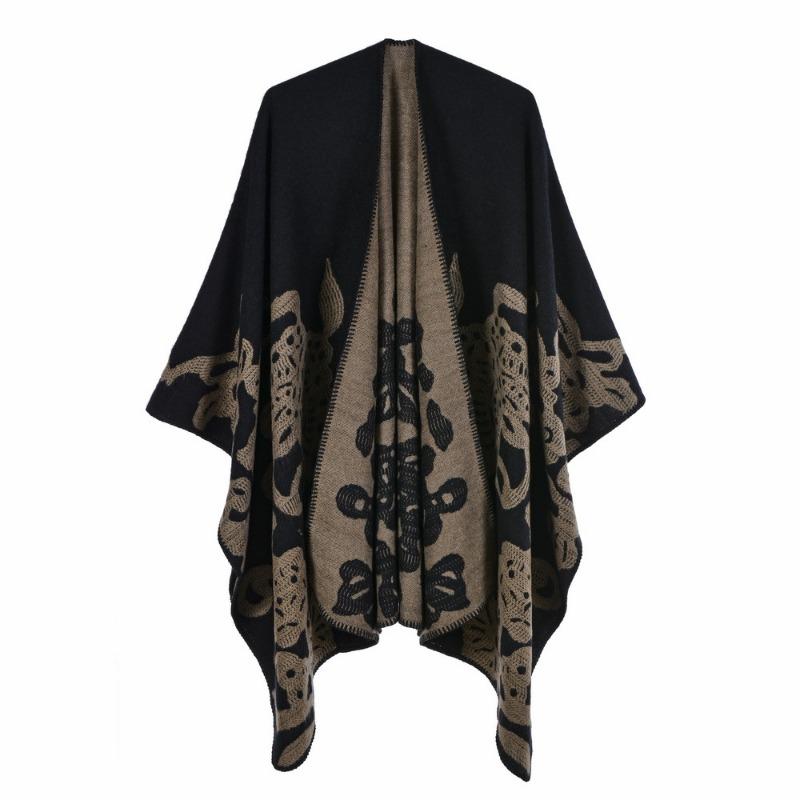 Women's scarf shawl creative new fashion imitation cashmere jacquard split fork thickened large cape air conditioner warm shawl