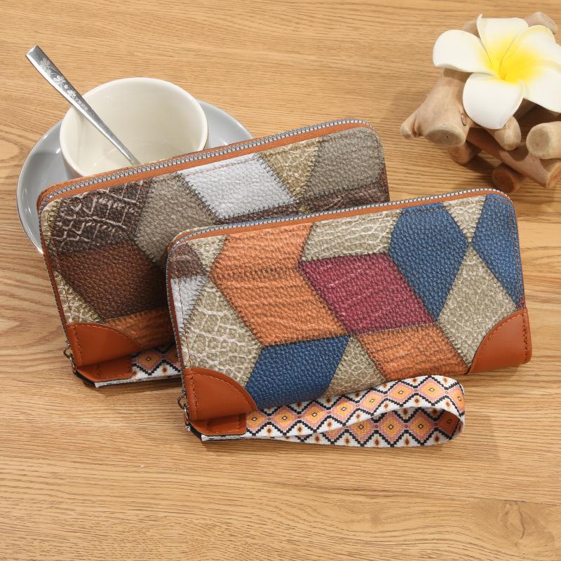 Women's Bag Printed Grid Contrasting Color Medium Long Wallet Large Capacity Coin Purse