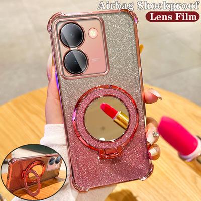 Gradient Glitter Makeup Mirror Stand Case for VIVO Y77 Y78 Y77E Y16 Y17 Y18 Y35 Y20 Y21S Y52S Y76S Y200i Y200 X70 X80 X90 X100 Pro S15 S17 S18 S19 Pro