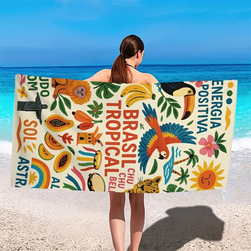 Jmg Household Supplies Brazil Tropical Print Beach Towel, Summer Essential Quick Dry Absorbent Lightweight For Beach Camping Travel Stylish Look