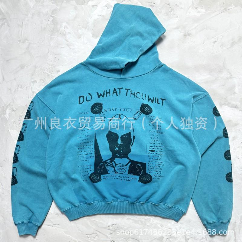 Mens Oversized Hooded Sweatshirt With Vintage Washed Print - Cotton Blend Loose Fit Streetwear