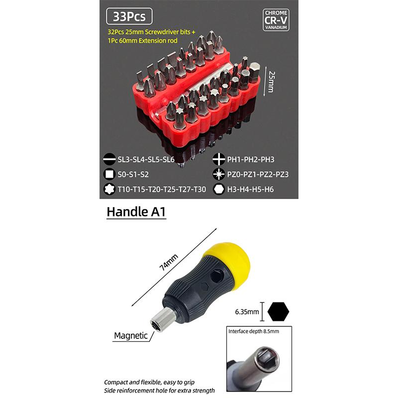 25mm Screwdriver Bits Set Slotted Phillips Pozidriv Torx Square Hexagon Bit Holder 1/4" Hex Shank Ratchet Wrench Hand Tools