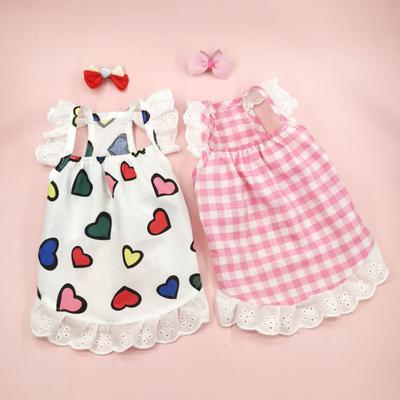 Haustierkleid, weiche Spitze, modischer Druck, bequem, dünn, Foto-Requisite, Baumwoll-Hundekleid mit Kopfschmuck, Sommerangebot