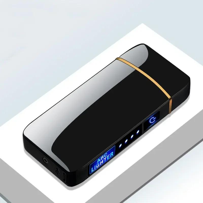 New Dual Arc USB Windproof Charging Windproof Electric Metal Lighter Dual Arc Flameless Plasma LED Power Display Touch Sensor