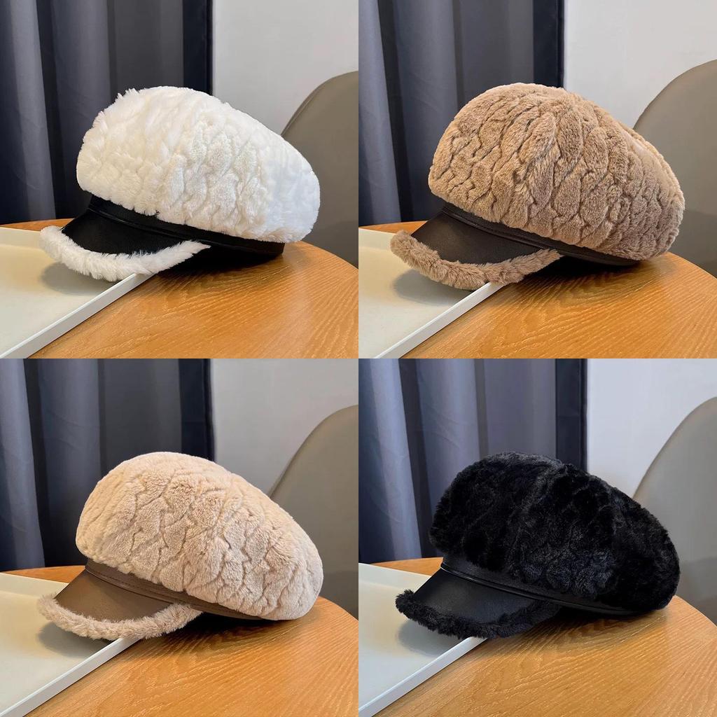 Plüsch-Baskenmütze für Damen mit breiter Krempe und rundem Oberteil für die Herbst- und Wintermode