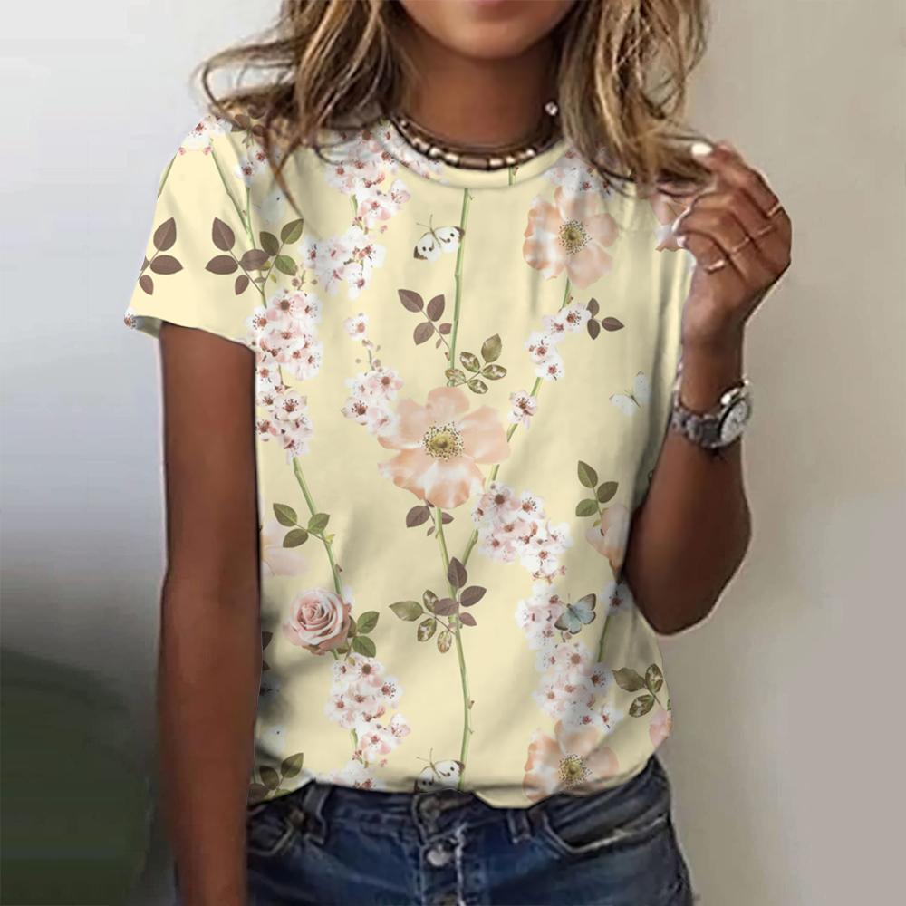 Women Flower Printed Women's T-Shirt Oversized T-Shirt Popular Clothes Women Clothing Short Sleeve Tee Blouse