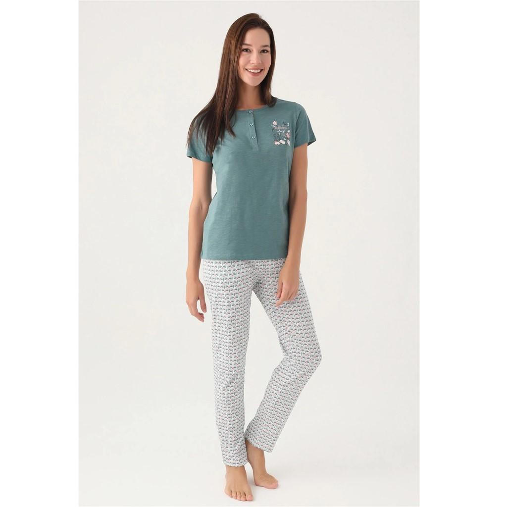

Arnetta Buttoned Collar 100% Cotton Women s Pajama Set S зелений