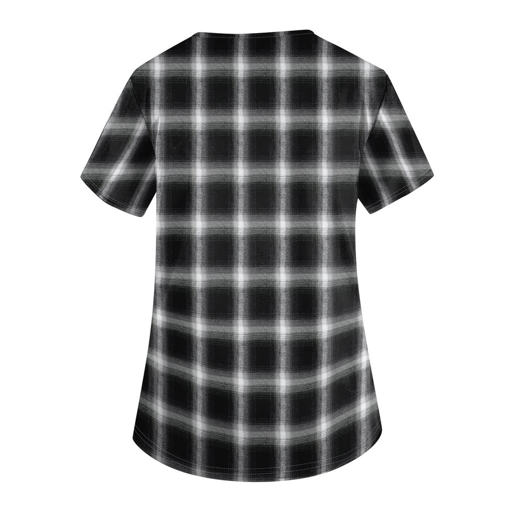 Women's V Neck Short Sleeve Work Shirt with Pockets Oktoberfest Print Top Nursing Uniform Comfortable Fit Durable Material