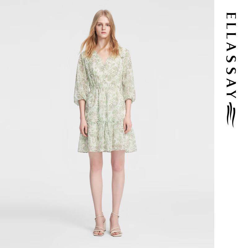 

ELLASSAY Women s Printed Chiffon Long Sleeve Tea Dress S