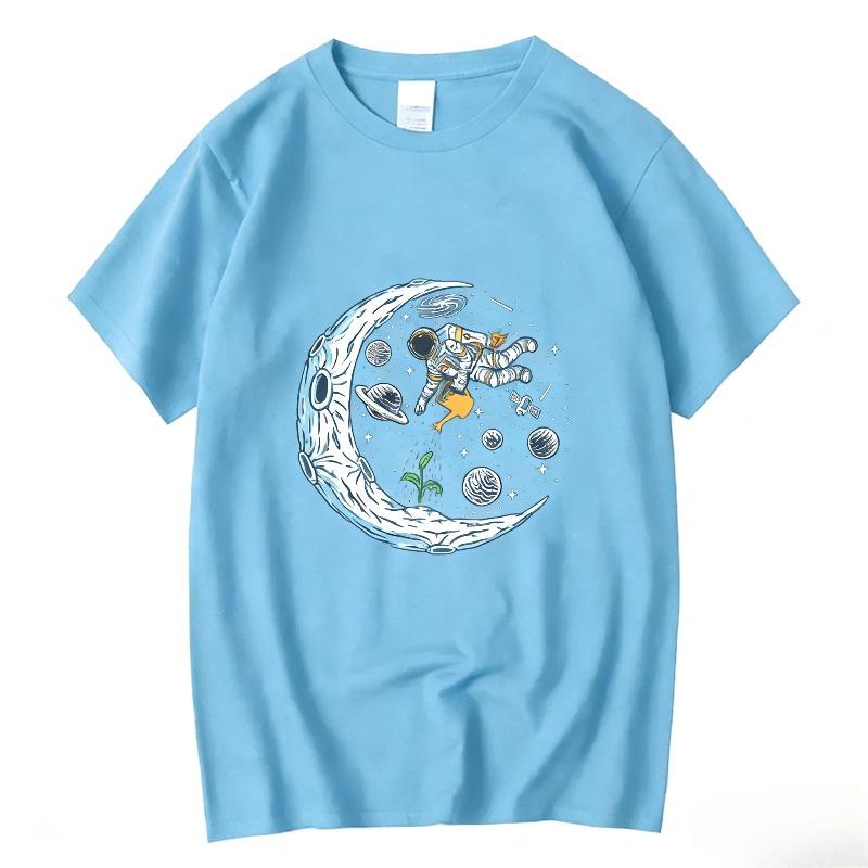 Summer Men Tshirt 100 Cotton Casual Funny Astronaut Loose Oneck Summer Loose Fit Fabric Stylish Breathable Short Sleeve Tops