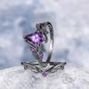 European and American new  branches cross shape purple zircon inlaid personality light luxury women's ring