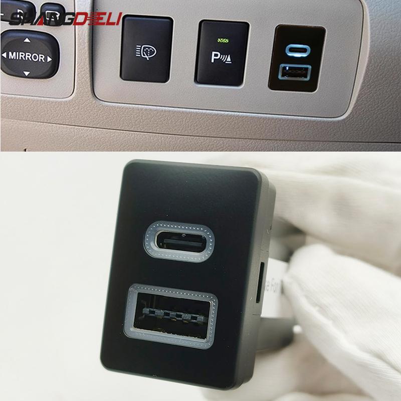 1PC Car Dual Charger Socket QC3.0 USB Type-C PD Charging Outlet Power Adapter Phone For Toyota LC120 Prado