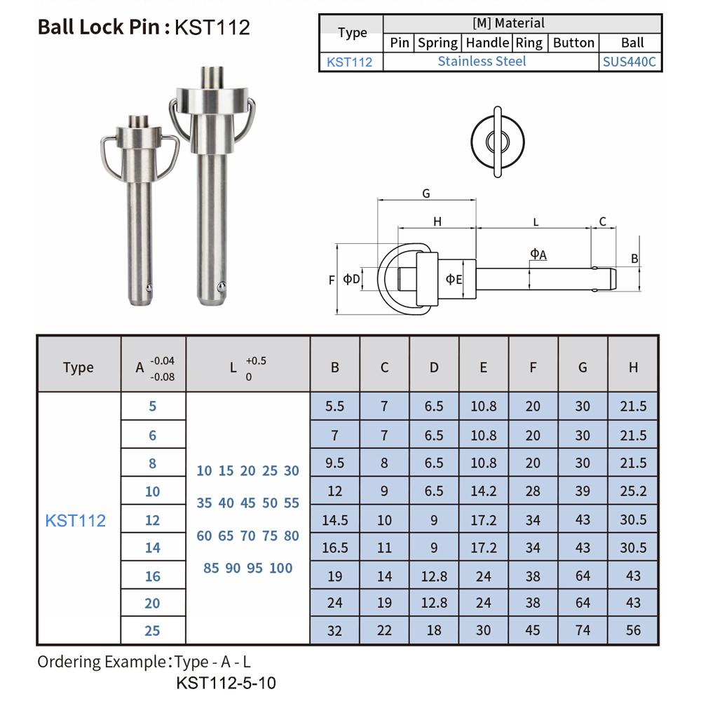 Diameter 5-25mm Length 10-100mm Quick Release Pin Bolt Ball Head Quick Lock Pin Plug with Ring Handle Pull Stainless Steel PIN