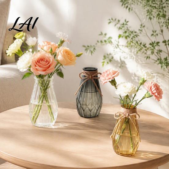 Minimalistische Schreibtischvase Dekorative Blumenvase Transparenter Glasstil Halter für Zuhause Vasen Deko Deko Moderner Verdickter Blumengefäß Frisch Und