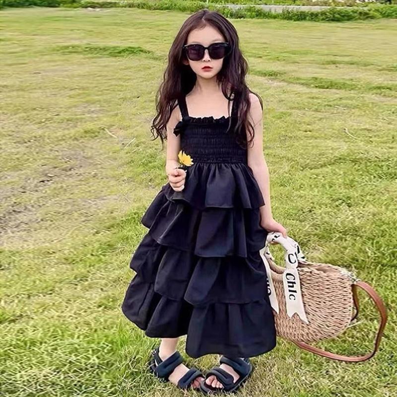 Girls Summer Dress Children Layers Slip Long Gown Kids Birthday Party Vestidos Clothes Teenager Casual Sling Clothing