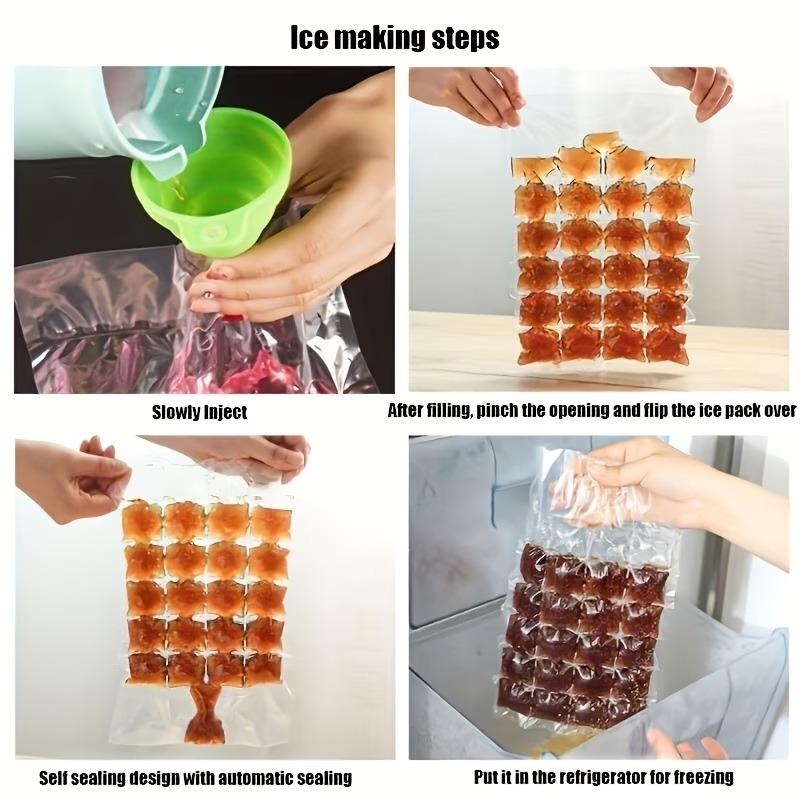 50Pcs Disposable Ice Cube Bags Self Sealing PE Ice Maker Mold With 1Pc Funnel For Juice Coffee