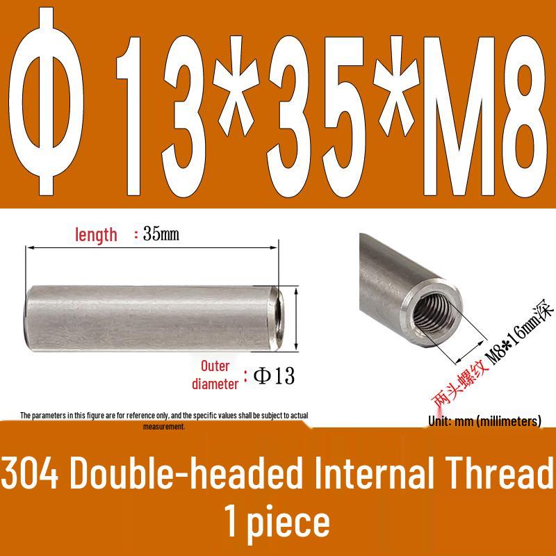 Stainless Steel 304 Double-Ended Threaded Cylindrical Guide Pin with Dual-End Holes