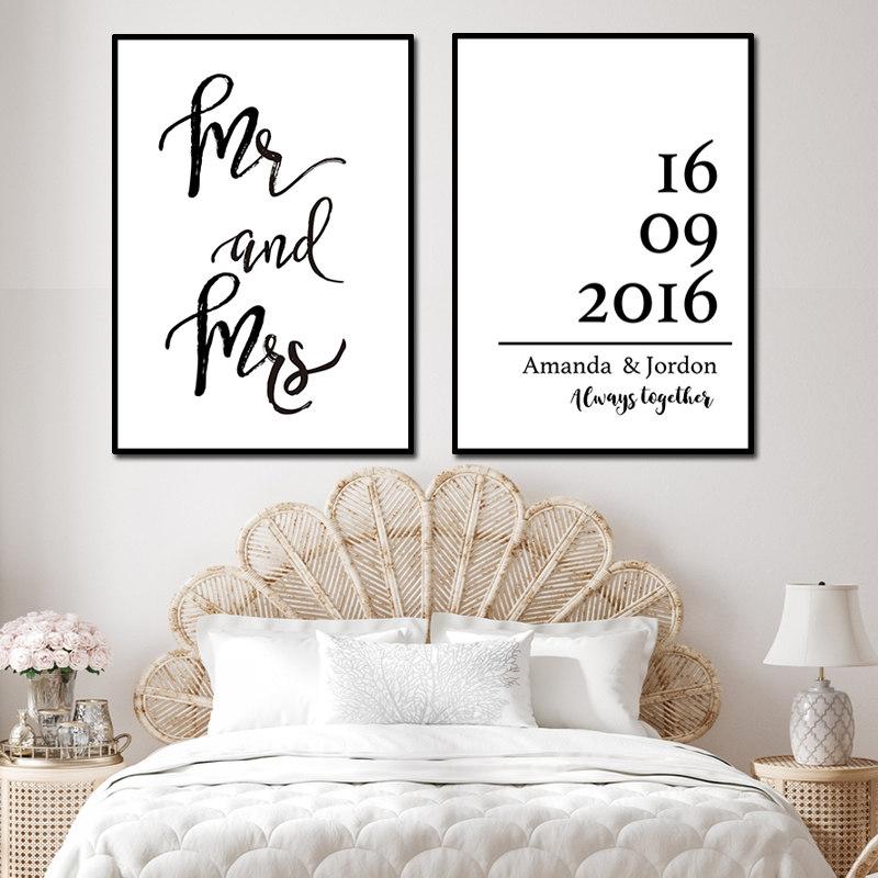 

Настенная картина Mr Mrs Love на годовщину свадьбы для спальни, имена, дата, печать, плакат, цитата, декоративная живопись DZ005